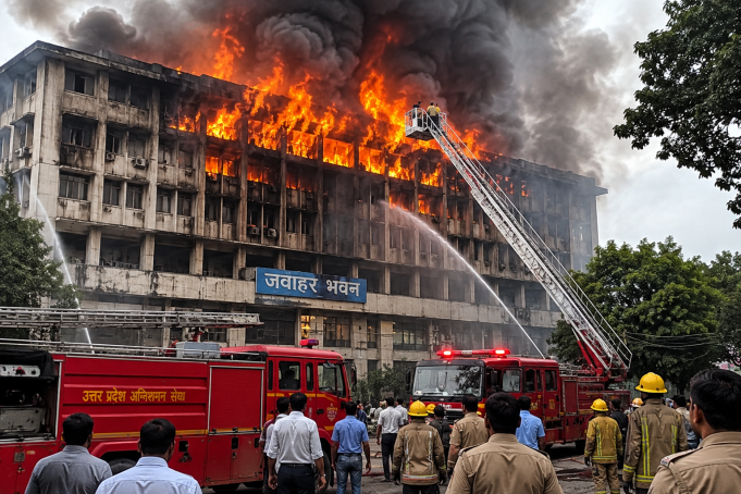 लखनऊ के जवाहर भवन में भीषण आग, कई सरकारी कार्यालयों में मची अफरा-तफरी